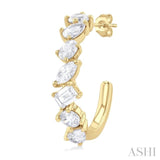 1 1/2 Ctw Scatter Mixed Diamond Cut Fashion Half Hoop Earring in 14K Yellow Gold