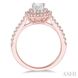 1/2 ctw Oval Shape Semi-Mount Double Row Diamond Engagement Ring in 14K Rose and White Gold