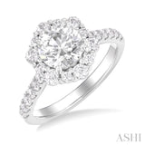 3/4 ctw Scalloped Hexagon Centerpiece Circular Shape Round Cut Diamond Semi Mount Engagement Ring in 14K White Gold