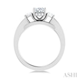 1/4 ctw Oval Shape Trillion Cut & Round Cut Diamond Semi Mount Engagement Ring in 14K White Gold