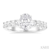 7/8 ctw Oval Shape Princess and Round Cut Diamond Semi Mount Engagement Ring in 14K White Gold