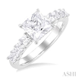 7/8 ctw Princess Shape Princess and Round Cut Diamond Semi Mount Engagement Ring in 14K White Gold