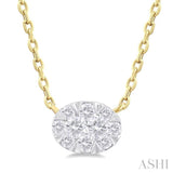 1/10 Ctw Lovebright Petite East-West Set Oval Shape Round Cut Diamond Fashion Pendant With Chain in 10K Yellow Gold