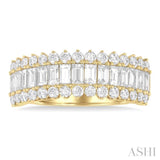 1 1/2 Ctw Wide Baguette and Round Cut Diamond Fashion Band in 14K Yellow Gold