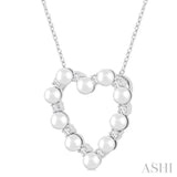 3 MM Round Shape Cultured Pearl and 1/5 Ctw Round Cut Diamond Heart Shape Pendant With Chain in 14K White Gold