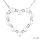 3 MM Round Shape Cultured Pearl and 1/5 Ctw Round Cut Diamond Heart Shape Pendant With Chain in 14K White Gold
