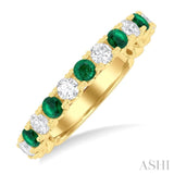 2.6 MM Emerald and 3/8 ctw Round Cut Diamond Precious Wedding Band in 14K Yellow Gold