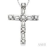 1/10 Ctw Diamond Cross Pendant in 14K White Gold with Chain