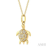 1/10 Ctw Sea Turtle Petite Round Cut Diamond Fashion Pendant With Chain in 10K Yellow Gold