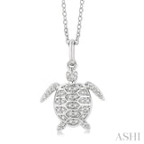 1/10 ctw Petite Sealife Turtle Round Cut Diamond Fashion Pendant With Chain in 10K White Gold