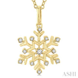 1/10 ctw Petite Snowflake Round Cut Diamond Fashion Pendant With Chain in 10K Yellow Gold