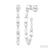 1 1/6 Ctw Inside & Outside Mixed Diamond Cut Fashion Open Hoop Earrings in 14K White Gold