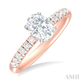 1/3 ctw Oval Shape Round Cut Diamond Semi Mount Engagement Ring in 14K Rose and White Gold