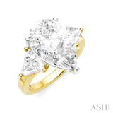 1 1/10 Ctw Pear Shape Trillion Cut & Round Cut Diamond Semi-Mount Engagement Ring in 14K Yellow and White Gold
