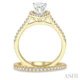7/8 ctw Diamond Wedding Set With 3/4 ctw Pear Cut Engagement Ring and 1/6 ctw Wedding Band in 14K Yellow and White Gold