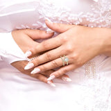 7/8 ctw Diamond Wedding Set With 3/4 ctw Pear Cut Engagement Ring and 1/6 ctw Wedding Band in 14K Yellow and White Gold