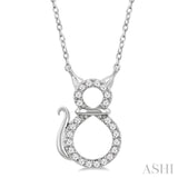1/10 Ctw Cat Shape Petite Round Cut Diamond Fashion Pendant With Chain in 10K White Gold