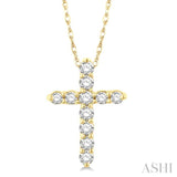 1/10 ctw Round Cut Diamond Cross Pendant in 14K Yellow Gold with Chain