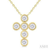 1/2 ctw Round Cut Diamond 6-Stone Bezel Set Cross Pendant With Chain in 14K Yellow Gold