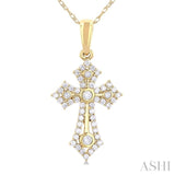 1/4 ctw Round Cut Diamond Cross Motif Fashion Pendant With Chain in 10K Yellow Gold