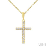 1/10 ctw Cross Round Cut Diamond Fashion Pendant With Chain in 14K Yellow Gold