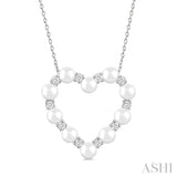 4 MM Round Shape Cultured Pearl and 1/3 Ctw Round Cut Diamond Heart Shape Pendant With Chain in 14K White Gold