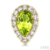 5x3 MM Pear Shape Peridot and 1/8 ctw Single Cut Diamond Halo Semi Precious Stud Earrings in 14K Yellow Gold