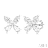 1/2 ctw Floral Pear and Marquise Cut Diamond Stud Earrings in 14K White Gold