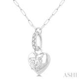 1/4 Ctw Dome Heart and Round Cut Diamond Fashion Pendant With Paper Clip Chain in 14K White Gold