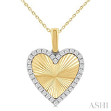 1/4 Ctw Fluted Texture Heart Round Cut Diamond Fashion Pendant With Chain in 14K Yellow and White Gold