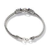Naga Heritage Silver Double Dragon Head Slim Chain Bracelet 3.5mm with Lobster Clasp with Blue Sapphire Eyes, Size UM