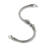 Naga Heritage Silver Double Dragon Head Slim Chain Bracelet 3.5mm with Lobster Clasp with Blue Sapphire Eyes, Size UM
