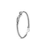 Naga Heritage Silver Double Dragon Head Slim Chain Bracelet 3.5mm with Lobster Clasp with Blue Sapphire Eyes, Size UM