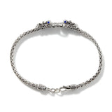 Naga Heritage Silver Double Dragon Head Slim Chain Bracelet 3.5mm with Lobster Clasp with Blue Sapphire Eyes, Size UM