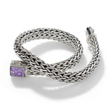 Icon Silver Small Reversible Bracelet 6.5mm with Pusher Clasp with Treated Black Sapphire and Amethyst, Size UM