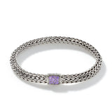 Icon Silver Small Reversible Bracelet 6.5mm with Pusher Clasp with Treated Black Sapphire and Amethyst, Size UM