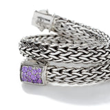 Icon Silver Small Reversible Bracelet 6.5mm with Pusher Clasp with Treated Black Sapphire and Amethyst, Size UM