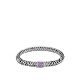 Icon Silver Small Reversible Bracelet 6.5mm with Pusher Clasp with Treated Black Sapphire and Amethyst, Size UM