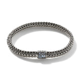 Icon Silver Small Reversible Bracelet 6.5mm with Pusher Clasp with Treated Black Sapphire and Aquamarine, Size UM