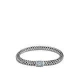 Icon Silver Small Reversible Bracelet 6.5mm with Pusher Clasp with Treated Black Sapphire and Aquamarine, Size UM
