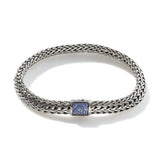 Icon Silver Small Reversible Bracelet 6.5mm with Pusher Clasp with Treated Black Sapphire and Blue Sapphire, Size UM