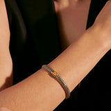 Icon Silver Small Reversible Bracelet 6.5mm with Pusher Clasp with Treated Black Sapphire and Citrine, Size UM