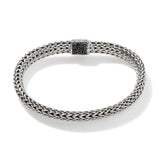 Icon Silver Small Reversible Bracelet 6.5mm with Pusher Clasp with Treated Black Sapphire and Emerald, Size UM