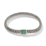 Icon Silver Small Reversible Bracelet 6.5mm with Pusher Clasp with Treated Black Sapphire and Emerald, Size UM
