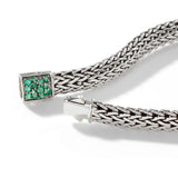 Icon Silver Small Reversible Bracelet 6.5mm with Pusher Clasp with Treated Black Sapphire and Emerald, Size UM