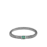Icon Silver Small Reversible Bracelet 6.5mm with Pusher Clasp with Treated Black Sapphire and Emerald, Size UM