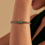 Icon Silver Small Reversible Bracelet 6.5mm with Pusher Clasp with Treated Black Sapphire and Emerald, Size UM