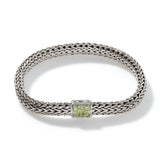 Icon Silver Small Reversible Bracelet 6.5mm with Pusher Clasp with Treated Black Sapphire and Peridot, Size UM