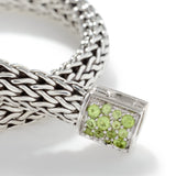 Icon Silver Small Reversible Bracelet 6.5mm with Pusher Clasp with Treated Black Sapphire and Peridot, Size UM