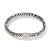 Icon Silver Small Reversible Bracelet 6.5mm with Pusher Clasp with Diamond Pave (0.24ct) and Treated Black Sapphire, Size UM